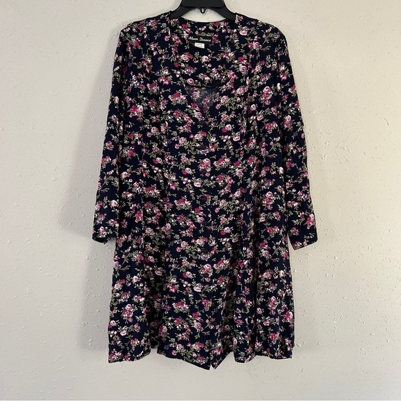 Moon Dance Vintage Blue Pink Floral Print Long Sleeve Mini Dress Size 18 Spring - Picture 4 of 7